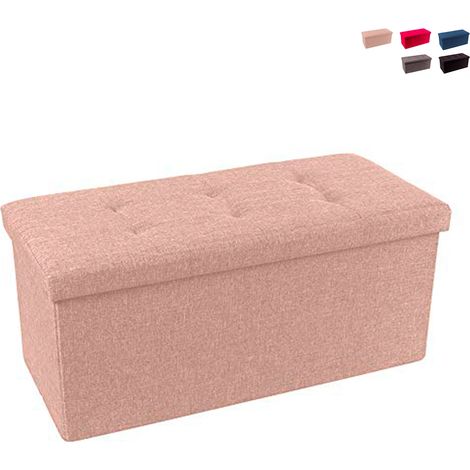 Pouf rettangolare 76x34cm contenitore da salotto in tessuto Nilo - Beige (1/2)
