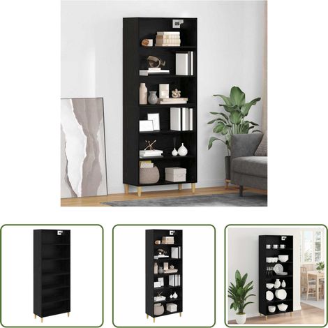 Holz - Highboard Schwarz Eichen-Optik 69,5 x 32,5 x 180 cm (1/5)