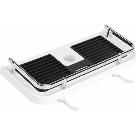 Sans Perage étagère de Douche pour Rail de Douche,Réglable Tablette Barre de Douche, Organiseur de Salle de Bain pour Shampooing Savon avec 2 Crochets, Pour 22-25mm Rail (1/5)