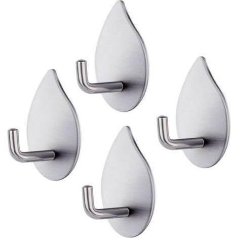 Adhesive Hook, 4 Pieces Self-Adhesive Hook 304 Stainless Steel Wall Hook Waterproof Resistant Towel Holder Bathroom Wall Hook for Bedroom Kitchen Bathroom (1/5)
