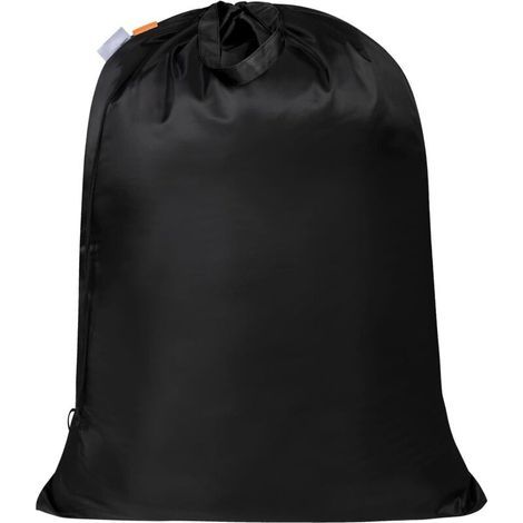 Heavy-duty laundry bag with identification label and extra-large waterproof drawstring, made of tear-resistant fabric, suitable for camping and travel, black. (1/5)