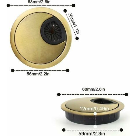 2 Stück Noble 60mm Kabeldurchführungsabdeckung für Büros, Schreibtische und Arbeitsplatten (1/4)