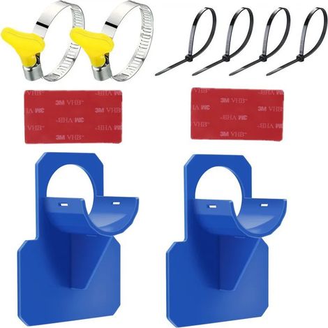 Accessoires de piscine (2 pièces bleues et pince) Support de poteau de piscine en plastique, crochets télescopiques réglables, filet à feuilles avec tige télescopique en aluminium et support de tuyau. (1/5)
