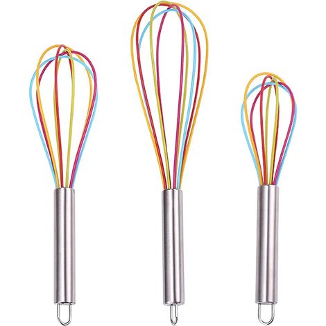 Ensemble de 3 fouets en silicone, batteur à œufs en silicone, fouet, ustensile de cuisine, résistant aux rayures, fouet ballon, ustensile de mélange, fouet, battre (1/5)