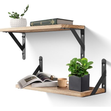 Uten Wandregal, 2er-Set moderne Holzregale, 42 cm lang, rustikaler Stil für Küche, Bad, Wohnzimmer, Büro, Hellbraun (1/5)