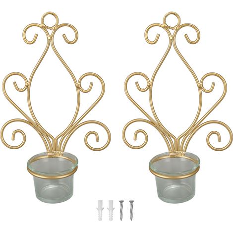 2PCS Porte-Bougies Murale en Métal Doré Durable pour Décoration de Mariage et Événements (1/5)