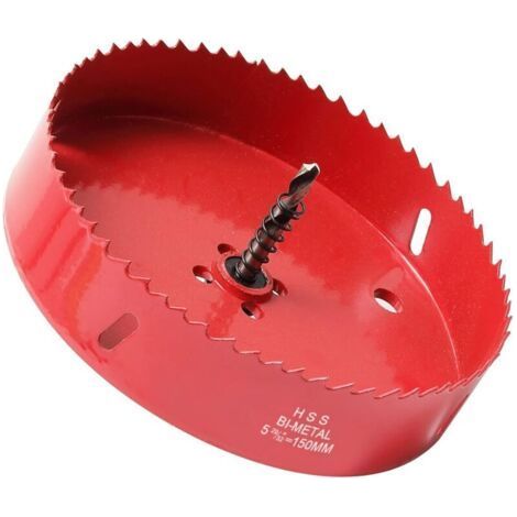 Bi-Metal Hole Saw 150mm, M42 HSS Bi-Metal Hole Saw with Heavy Duty Centering Drill Bit Drill Bit for Iron, Aluminum, Wood, Drywall, Pipe, Fiberboard/Red (1/4)