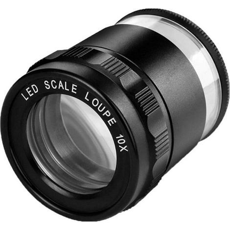 Loupe de bureau éclairée à LED 10X, réticule détachable en métal, lentille en verre optique revêtue, mise au point réglable B (1/4)