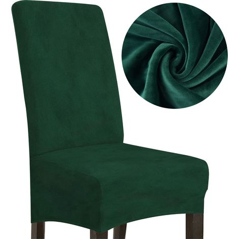 Housse de chaise en velours vert bouteille – Taille L pour grand dossier haut 70cm – Résistante à l'eau – Lavable en machine