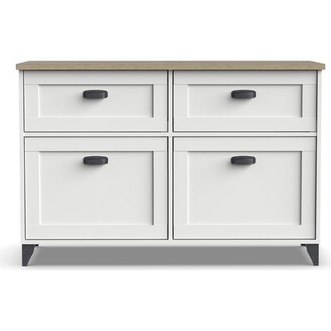 Buffet, commode de salon coloris chêne cambrian, blanc - Longueur 120 x Profondeur 47 x hauteur 80 cm -PEGANE- (1/5)