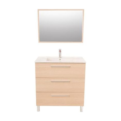 ONDEE ZEN - Meuble de salle de bain à poser PALLAS - 80cm - Chêne clair - Mélaminé - Livré en kit