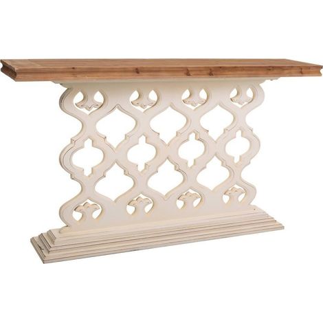 console bois naturel et blanc antique style élégant pour entrée - blanc antique et bois naturel