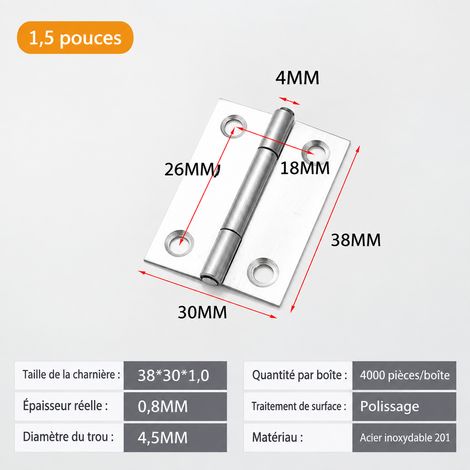 Charnière plate en acier inoxydable 1,5 pouce 38x30 mm 4 trous 1.5 4 1.0 38 110 g – Livraison gratuite