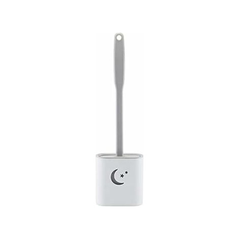 Brosse de toilettes blanche en silicone, sans angle mort, montage mural, forme lune, nettoyage profond pour salle de bain, bol de récurage, lot unique (1/5)