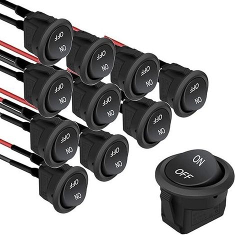 10 interruptores basculantes redondos, interruptores basculantes de encendido/apagado, interruptor para coche 12V 6A/250V 10A/125VAC SPST, interruptores basculantes precableados para coche y camión. (1/5)