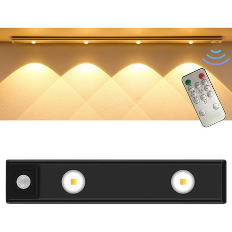 Éclairage d'armoire magnétique à LED avec détecteur de mouvement et télécommande, rechargeable par USB, trois températures de couleur, noir, 30 cm (1/5)