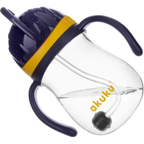 Gourde innovante avec paille lestée et gobelet anti-fuite bleu/jaune de 280 ml (1/3)