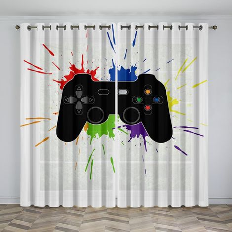 Rideaux à Oeillets pour Chambre d'Enfants - Console de Jeu Splash Ink Cool 67X79 Pouces Rideaux 3D - Rideaux perforés Opaques d'intérieur - Isolation et réduction du Bruit - Applicable à la Chambre à (1/5)
