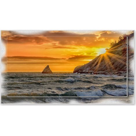 Lupia - Quadro moderno su Tela con Cornice stampata NEWEXT 75x135 cm, paesaggi localismi italiani, per casa soggiorno capezzale camera da letto hotel ufficio, ANCONA ALBA SPIAGGIA LA VELA PORTONOVO (1/4)