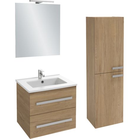 Mueble bajo lavabo Ola Up roble 60 cm JACOB DELAFON + columna + espejo y focos