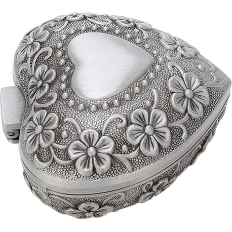 Boîte à Bijoux Vintage en Métal avec Gravure Florale - Coffret Cœur pour Rangement et Décoration (1/5)