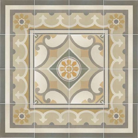 Aelle - Carrelage sol / mur effet ciment motif floral taupe 20x20 cm - CAPRICE BURGUNDY - Vendu par boîte de 1 m² (1/5)