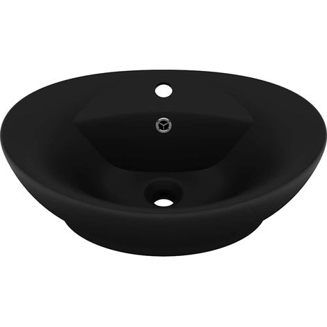 Lavabo vasque à poser Luxueux, ovale de luxe à trop-plein Bac à laver, Noir mat 58,5x39 cm Céramique OIB3594E (1/5)