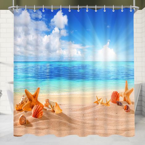 Duschvorhang 180x200 cm - Wasserdicht & Schimmelresistent - Gewichteter Saum mit Ösen - Meerblau - Aus waschbarem Polyester - Für Badezimmer