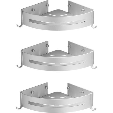 Dreistöckiges silbernes Eckregal fürs Badezimmer, Stativ-Aufbewahrungsregal, Duschablage, Seifenkorb, Badezimmer-Stativ aus Aluminium. (1/3)