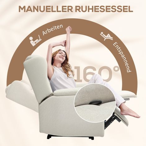 Relaxsessel, verstellbarer weicher Sessel mit Fußstütze, 160° Neigung, Leinenimitat, schnelle Montage, beige Farbe. (1/5)