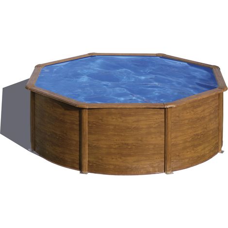 KITPR353W Sicilia - Piscine Hors-Sol en Acier, Piscine Ronde avec Structure en Acier Imitation Bois. Piscines Hors-Sol pour Jardin, Ø350 x 120 cm (1/5)