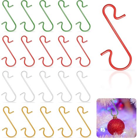 120 S-förmige Metall-Weihnachtskugelhaken, 4 Farben (Gold/Silber/Rot/Grün) für Weihnachtsbäume zu Hause