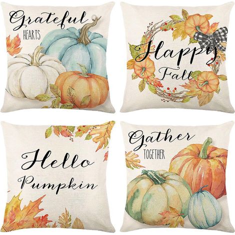 (citrouille Et Feuille D'rable) Lot De 4 Taies D'oreiller Citrouille 45 X 45 Cm, Taies D'oreiller Thanksgiving, Taies D'oreiller Dcoratives D'auto (1/4)