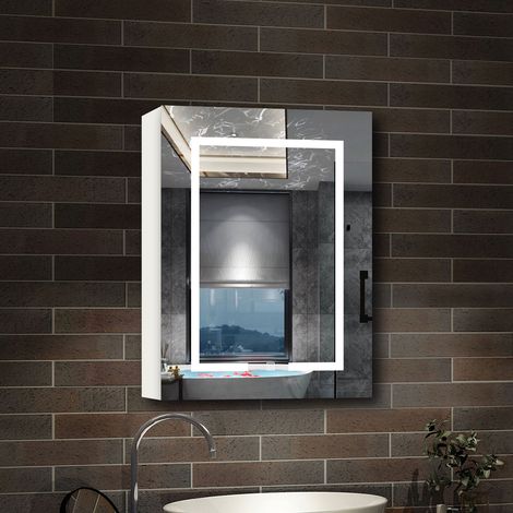 AICA Armoire murale de salle de bain LED, avec Prise Rasoir, 70x40cm, Anti-Buée + Tricolore LED, Blanc (1/5)