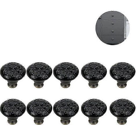 Ensemble de 10 boutons de meuble vintage en céramique avec vis - Gris, noir, blanc - Diamètre : 34 mm, Hauteur : 32 mm (1/5)