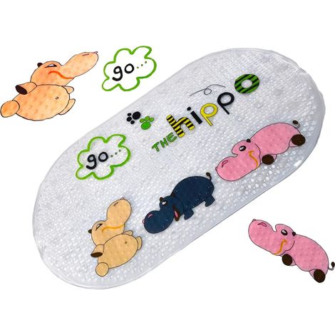 1 Tapis De Bain Enfant, Antidérapant, Ventouses, PVC, Hippopotame, 39x69 Cm, Salle De Bain (1/5)