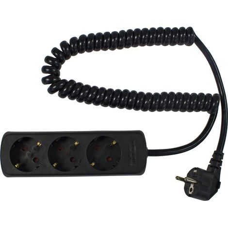 3-fach Steckdosenleiste 2,5m Spiralkabel 230V schwarz IP20