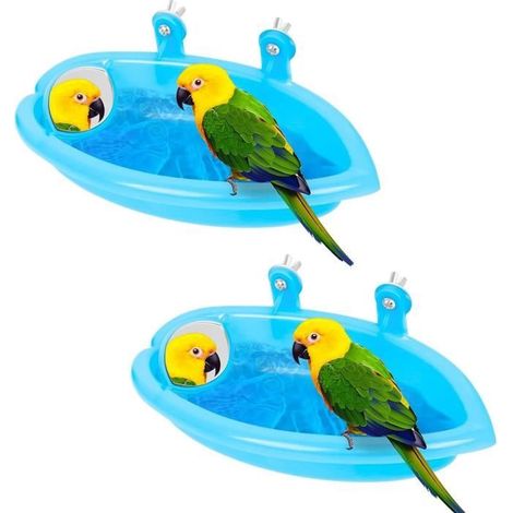 AIPAIDE Baignoire pour Oiseaux,2Pcs Baignoires Perroquet en Plastique avec Miroir Réglable pour Attirer l\'attention de l\'oiseau-Ywey (1/5)