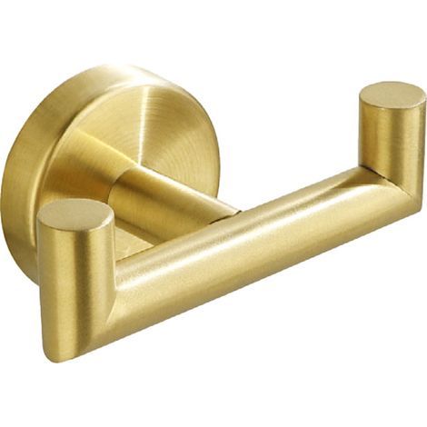 Set of 2 bathroom towel hooks, gold-plated, stainless steel, sturdy double hook towel holder (1/5)