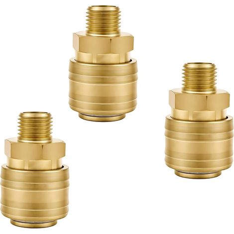 3 Pièces Raccord Rapide Air Comprimé 1/4 BSP, Raccord Pneumatique 1/4 en Laiton, Raccords Compresseur avec Ressort, pour Garage, Atelier de Réparation Automobile et Atelier (1/5)