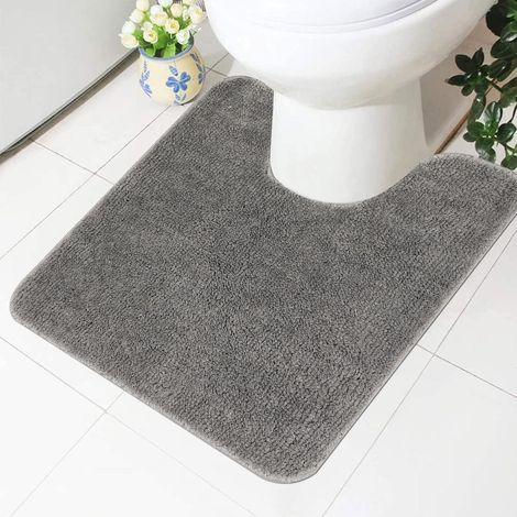Tapis Salle De Bain Antiderapant Tapis WC Lavable en Machine 50x50cm Gris Absorbant Moelleux De Bain WC Toilette Contour (1/5)