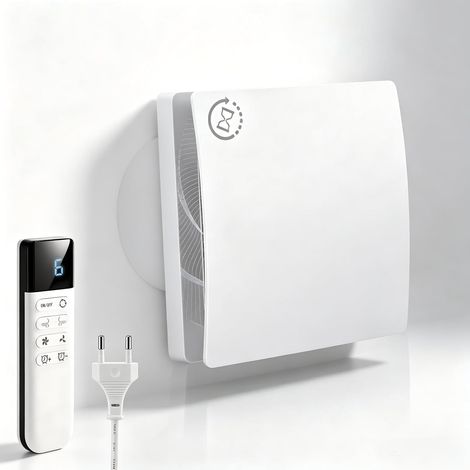 Ventilateur de Salle de Bain, VMC Salle de Bain, Extracteur d’Air avec Minuterie, Extracteur Murale pour Cuisine avec 9H Timer, Raccord 10cm, pour Petites Pièces jusqu’à 5m², 15 x 10,5cm (1/5)