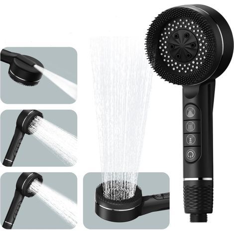 Pommeau Douche Haute Pression,4 Modes et Bouton de Pause, Douchette Douche Anti Calcaire pour Eliminer le Chlore Résiduel(Noir) (1/5)