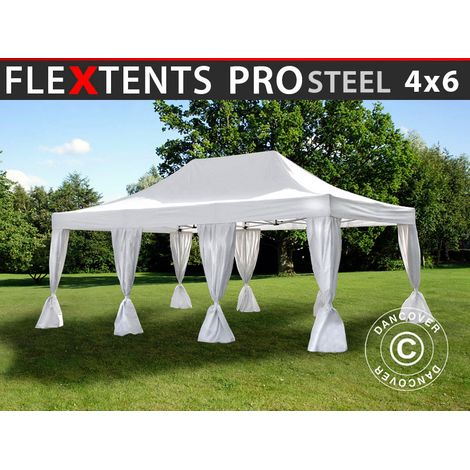 Pop up gazebo FleXtents PRO Steel 4x6 m White, incl. 8 decorative curtains
