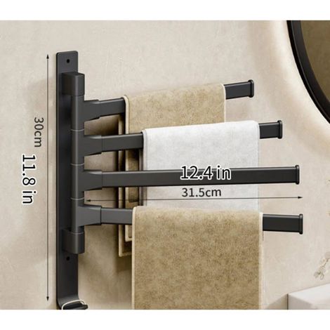Porte-serviettes de douche - Porte-serviettes pivotant à quatre bras - Support renforcé - Avec crochets - Gain de place (1/3)