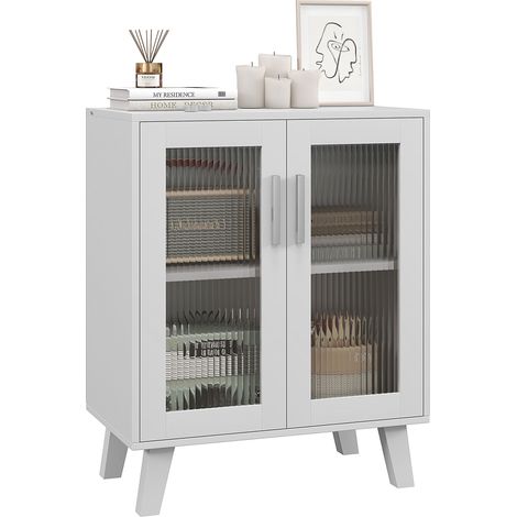 HOMCOM aparador de 2 puertas, aparador de salón con 2 estantes, puertas transparentes, para cocina, entrada, dormitorio, blanco, 61x35x75 cm