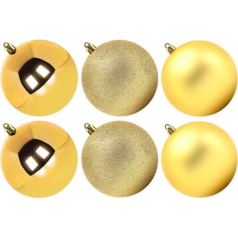 Juego de 6 adornos grandes para árbol de Navidad, 3 tipos, 10 cm, color dorado. (1/5)