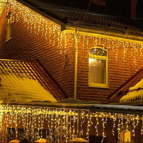 Rideau Lumineux Noel Exterieur M LED Guirlande Lumineuse vec Modes et Minuterie étanche pour Fenêtre Balcon Jardin Toit 4 96 8 IP44 Blanc (1/5)