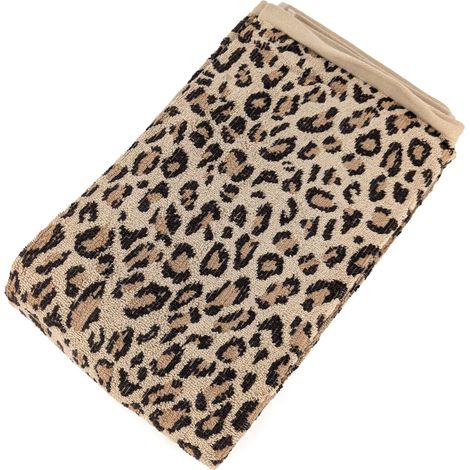 Drap de douche en coton 70x140 cm – 100% coton – Grammage 500 g/m2 – Motif léopard – Lavage 40°C – Linnea (1/5)
