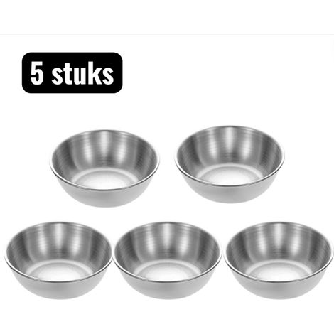 Lot de 5 bols à sauce ronds en acier inoxydable - Mini bols - Petits bols à sauce et épices en acier inoxydable pour fondue, barbecue et table - Argenté (1/3)